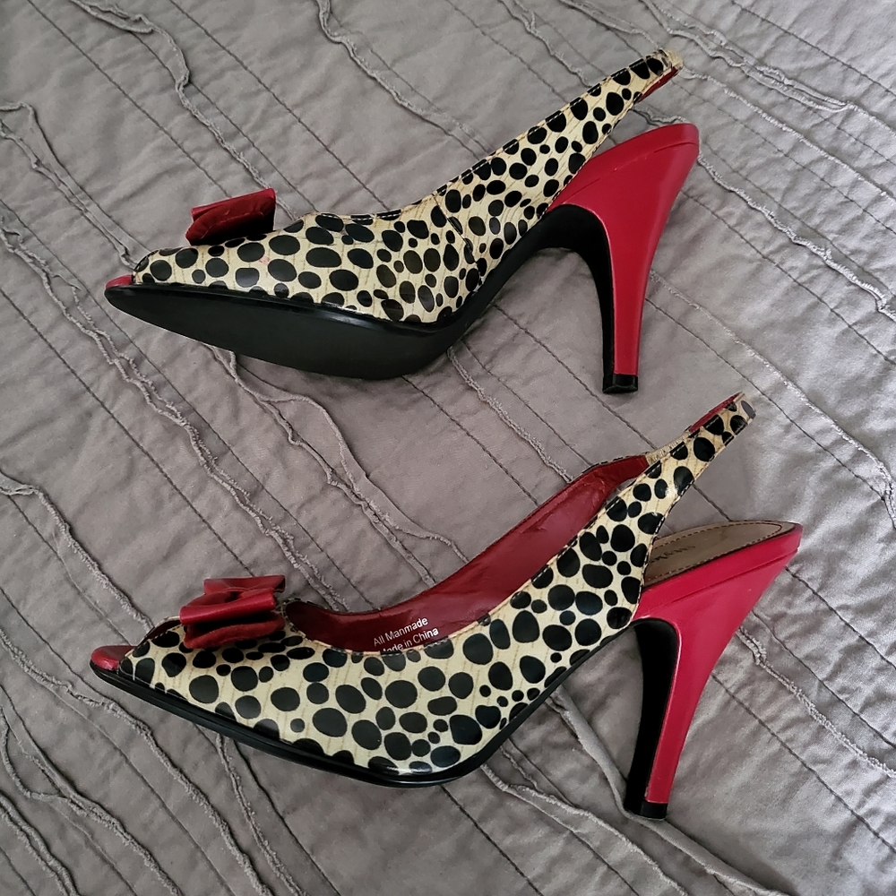 Style&co.Co. Red Animal Print Sling Back Open Toe Pumps